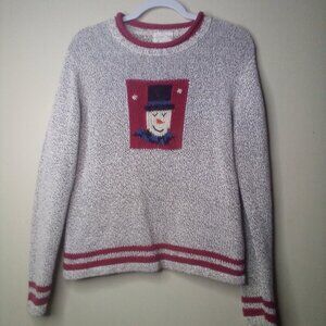 Christopher Banks Sweater S Christmas Holiday Snowman Long Sleeve Hand Embroider